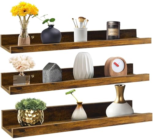 Image of Floating Shelves Wall Mounted Set of 3, Rustic Large Wall Shelves Picture Ledge Shelf for Bedroom | Living Room | Bathroom Kitchen, 3 Different Sizes