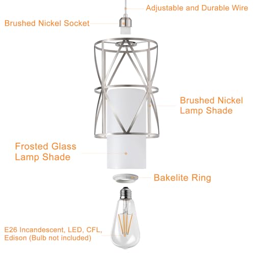 Zlierop Modern Pendant Lights With Frosted Glass, Brushed Nickel Pendant Light Fixtures, Cylindrical Pendant Lights Kitchen Island thumb #2