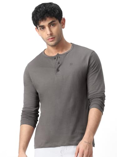 Image of Urbano Fashion Men's Solid Henley Neck Slim Fit Full Sleeve Cotton T-Shirt