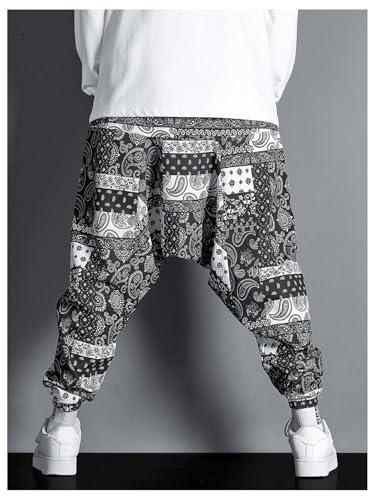 GORGLITTER Men's Baggy Stacked Sweatpants Y2K Wide Leg Flared Graphic Paisley Pants with Pocket2