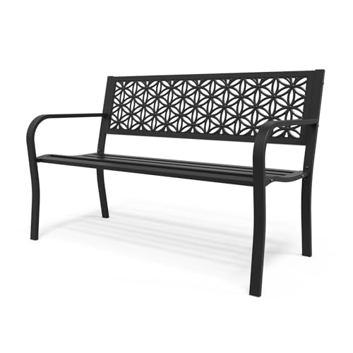 Bonnlo Gartenbank Metall Retro-Stil, wetterfeste Sitzbank für 2-3 Sitzer, Essbank mit Rückenlehne und floraler Armlehne, Gartenmöbel bis 360kg...