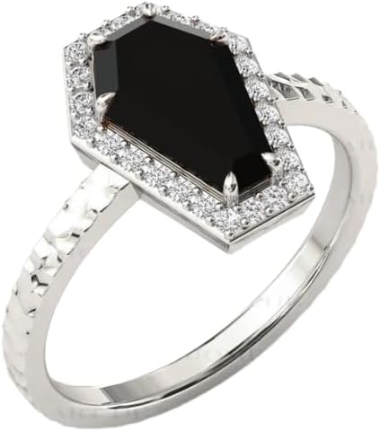 2 CT Coffin Cut Moissanite Bridal Ring for Women | Black Engagement Ring Halo | Handmade Diamond Jewelry | Silver/Gold Anniversary Ring for Her/Gifts