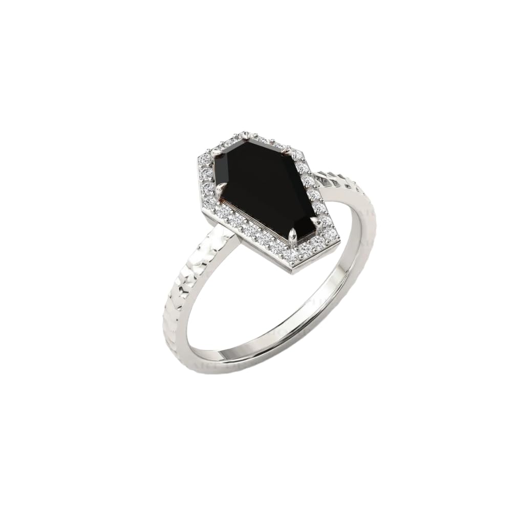 2 CT Coffin Cut Moissanite Bridal Ring for Women | Black Engagement Ring Halo | Handmade Diamond Jewelry | Silver/Gold Anniversary Ring for Her/Gifts (14K Solid White Gold)
