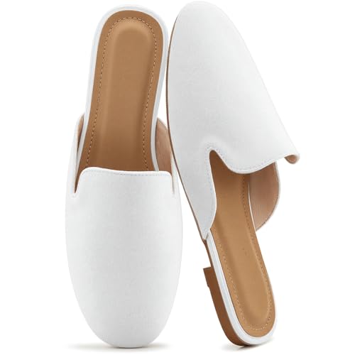 Image of Ecetana Mules for Women Flats Shoes: Comfortable Slip On Casual Work Slides Round Toe Backless Loafers
