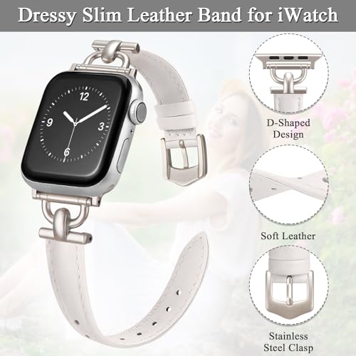 Image of Leather Band Compatible with Apple Watch Bands for Women, Dressy Fancy Strap for iWatch Series 11 /10 /9 /8 /7 /6 /5 /4 /3 /2 /1 /se(38mm 40mm 41mm 42mm,Starlight /Starlight)