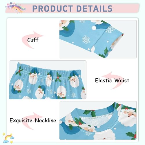 Pajama Sets Long Sleeve Santa Claus Blue Background Soft Comfy Sleepwear 2 Piece PJS 3-8T4