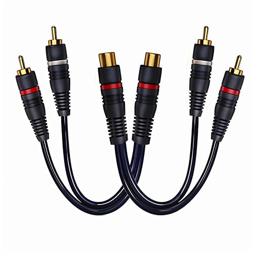 CNHIDEE RCA Splitter 1 Female to 2 Male 2 Pack, Y Splitter RCA Audio Video Cable Splitter Adapter Extension Cord 0.2M/0.65ft for Subwoofer Speaker