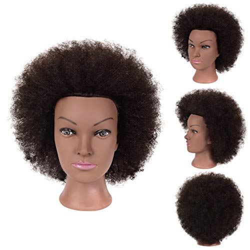 Salon Afro Mannequin Head with African American Mannequin Head100%Human Hair Cosmetology Doll Head Hairdresser Styling Training Head Manikin Head with Mannequin Head for Practice Styling Braiding Hair
