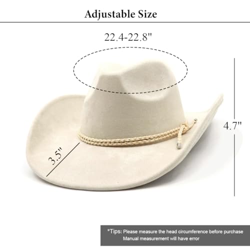 Image of Western Cowboy Hat for Women Men Wide Brim Cowboy Hat for Women with Woven Buckle Belt Suede Classic Fedora Hats