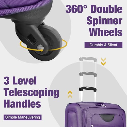 Softside Luggage Expandable 3 Piece Set w/Duffel, Spinner & TSA Lock - Purple3