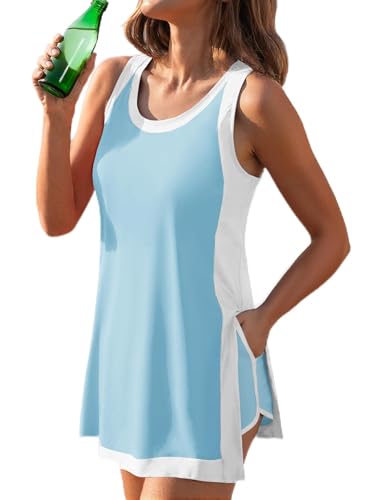 Summer Mae 3-Piece Tankini Swimsuits for Women Cover-Up with Adjustable Bathing Suit Top and Tummy Control Swim Shorts Baby Blue Size 10