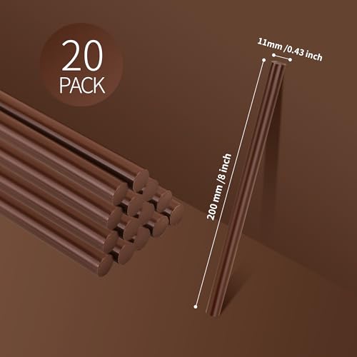 image for MATUFF Brown hot Glue Sticks Full Size 0.43” Dia x 8” Long, 20 pcs