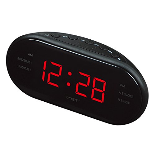 LED Digital Radiowecker Wecker Funkuhr Radio FM Uhrenradio Schlaf Snooze Alarm - Rot