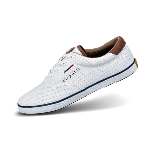 bugatti Canvas Sneaker aus Baumwolle, Low-Top-Leinenschuh mit Flexibler Sohle, Weiß, 44 EU