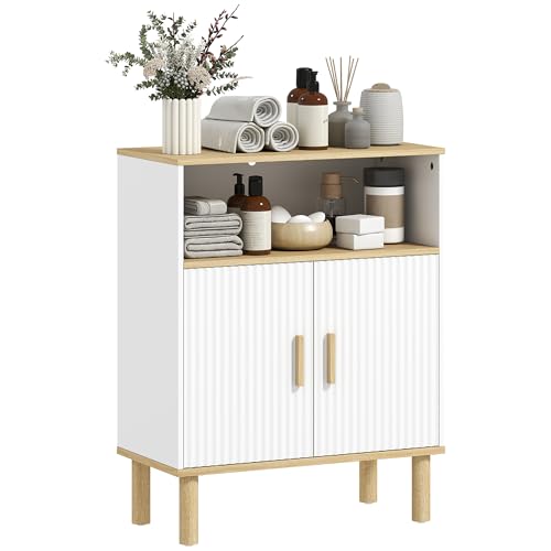 HOMCOM Meuble de Salle de Bain, Meuble de Rangement avec 2 Portes, Compartiment Ouvert et étagère réglable, Armoire Salle de Bain, Salon, Chambre, 60 x 29,5...