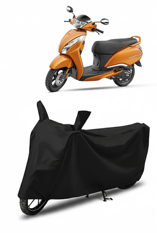 Image of DRAKOWISH Waterproof Scooty Cover for Tvs Jupiter 125 | All Weather Protection from Rain, Dust, Heat & Scratches with Mirror Pockets & Buckle Belt | Jupiter 125 Scooty Cover | Black