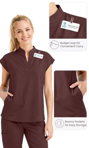 Image of Women's Sleeveless Scrub Top, Stand Collar Loose Fit Medical