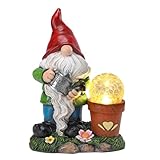 Ovewios Garden Gnome Statue, Resin Pots with Crack Ball Gnome Figurine with Solar Lights for Porch Patio Yard Outdoor Decor