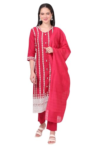 Ensemble Kurta en pur coton premium blanc au design droit et finitions florales