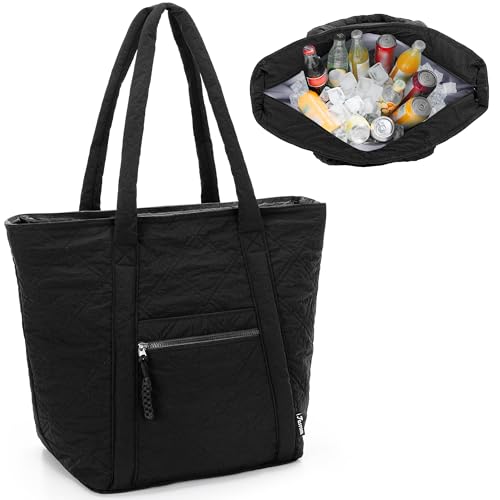 Fasrom Insulated Cooler Tote Bag Holds 30 Cans, Large Leakproof Grocery Bag with Zippered Top, Soft Sided Shopping Bag for Groceries, Food, Drinks, Suitable for Beach, Picnic and Outdoor Use, Black