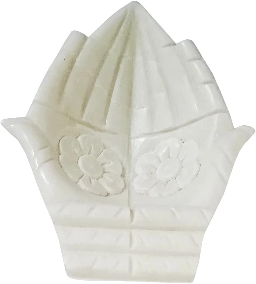 Purpledip Marble Bowl 'Anjali Hands': Fill With Water or Flower Petals Or Use As Small Serving Platter (12470A)