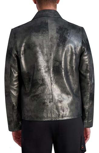 Image of Karl Lagerfeld Men's Shirt Collar Silver Leather Jacket