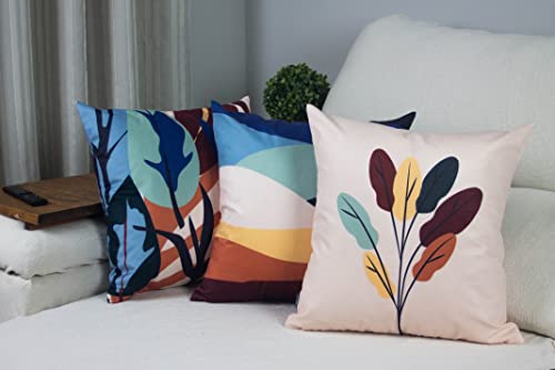 Kit 3 Capas de Almofada Floral Suede Ziper Invisível (Ondas + Flor Abstrato + Floresta - 45 x 45cm)