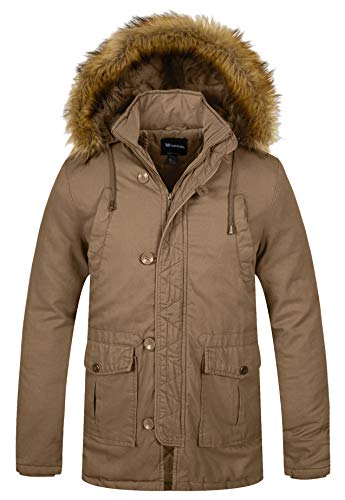 Wantdo Men's Winter Insulated Quilted Lined Workwear Jacket Hoodie Coat Small Khaki