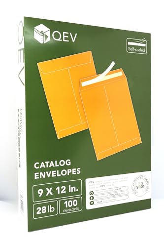 Manila Envelopes 9x12, 28lb Brown Kraft Paper, Self Seal adhesive...