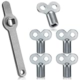 Photect 6 Piezas Set de 5 Llaves de Purga de Radiador y 1 Manija de Radiador, Llave Universal de Radiador de Aleación de Zinc Llave Cuadrada de Calefacción de Acero Inoxidable(Plata)
