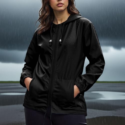 DDAPJ pyju Packable Rain Jacket Women Lightweight Waterproof Windbreaker Jackets Portable Hooded Raincoat with Zipper Pockets3
