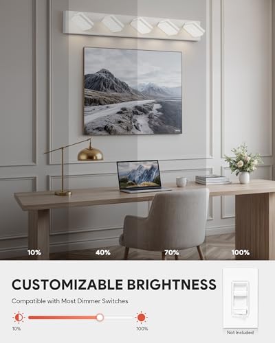 Image of VONLUCE Bathroom Vanity Light Fixture, 5-Light Modern LED Vanity Light, 3CCT Adjustable Bathroom Lights with Memory Function Rotatable Shades, 34 inch Wall Lighting Fixture Over Mirror, Matte White