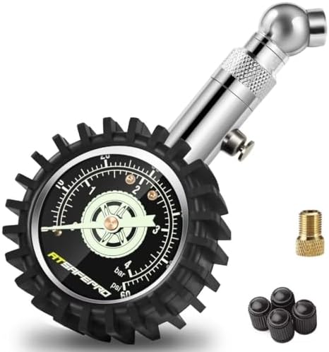 ATsafepro Reifendruckprüfer 4 bar 60 psi Zertifiziert ANSI B40.1 Genau mit großem 2" Glow Dial, Professioneller mechanischer Reifendruckmesser für Motorrad, Autos