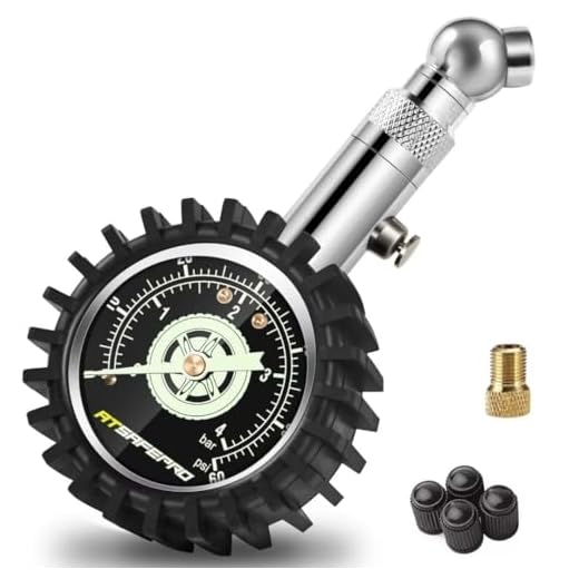 ATsafepro Reifendruckprüfer 4 bar 60 psi Zertifiziert ANSI B40.1 Genau mit großem 2" Glow Dial, Professioneller mechanischer Reifendruckmesser für Motorrad, Autos