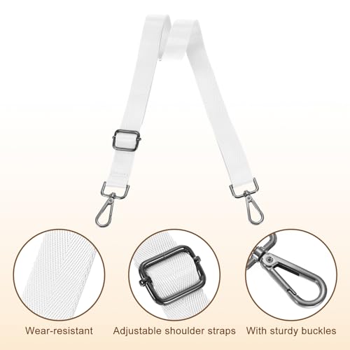 Image of uxcell Wide Shoulder Strap, 2.5cm Adjustable Purse Strap Replacement Crossbody Strap for Shoulder Bag Handbag, White, Black Pull Core Buckle