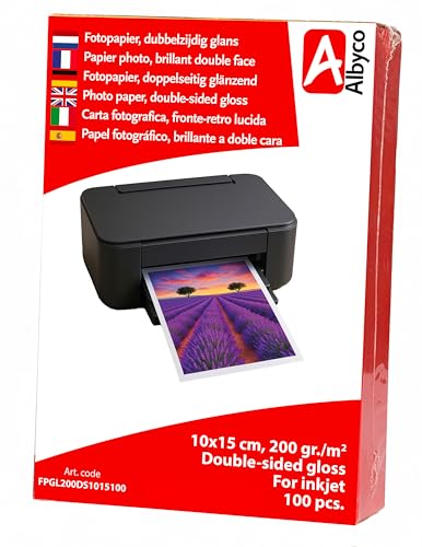 Carta Fotografica Albyco Ghetto d'Inchiostro 10x15 cm Lucida 200 gr/m², Stampa fronte-retro. Confezione da 100 Fogli.