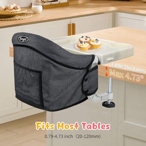 Image of Hook On High Chair with Removable Tray for Babies 6-36 Months | Secure & Portable Foldable Travel High Chair | Clip On Baby Feeding Seat with Non-Slip Aluminum Clamp, Washable Cover & Carry Bag(Black)