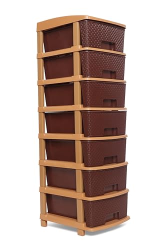 Image of Smarttex™ Plastic Modular Drawer Storage Chest Of Drawers Organizer Storage Box, Large Stomo Racks For Multipurpose Anti-slip Shoes Organizers (Brown, 7 Layer)