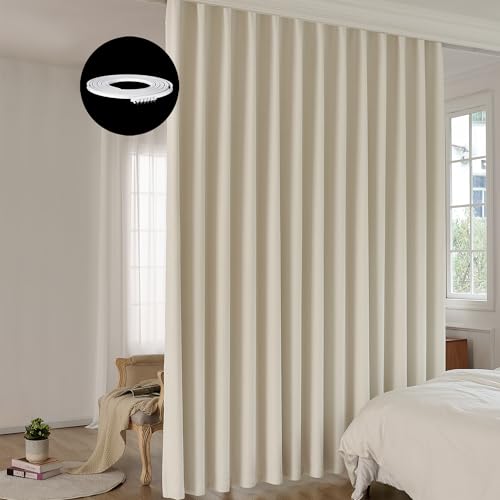 Image of Room Divider Curtain Sets with Bendable Ceiling Track, 95% Blackout Total Privacy Ceiling Track Curtains Floor to Curtains Track Kits 8.3 ft Wide x 9 ft Tall, Cream Beige, 1 Panel