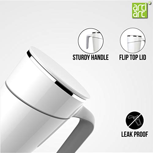 Image of (Taiwan Grace Stainless Steel Spill Proof Suction Mug with Flip Top Lid, Patented Design & Suction Technology, Keeps Hot & Cold for 2 Hours (470 ML) White
