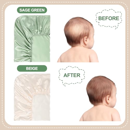 Image of Hahafelt 2 Pcs Satin Soft Crib Sheets Silky Baby Mattress Sheet 52''x28''x8'' Crib Sheets for Baby with Sensitive Hair Boys and Girls Newborn Infant Unisex Fitted Sheet(Sage Green, Beige)