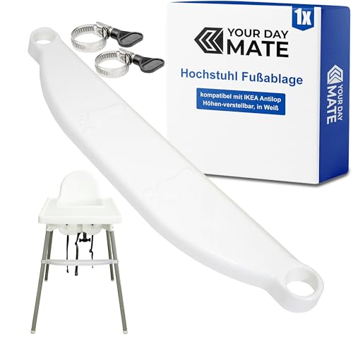 Hochstuhl Fußablage 1 Set in Weiß kompatibel mit IKEA Antilop Höhen-verstellbar mit Schellen Befestigung am Stuhlbein Kinderhochstuhl Fußstütze Sitzerhöhung Babyhochstuhl Stuhl Kind Fussauflage