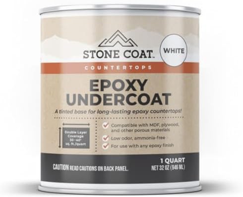 Stone Coat Countertops Epoxy Undercoat 1 Quart (32 Fl Oz White) High-Bond Epoxy Primer for MDF, Plywood, and Porous Surfaces – Essential for DIY Epoxy Countertop Kits