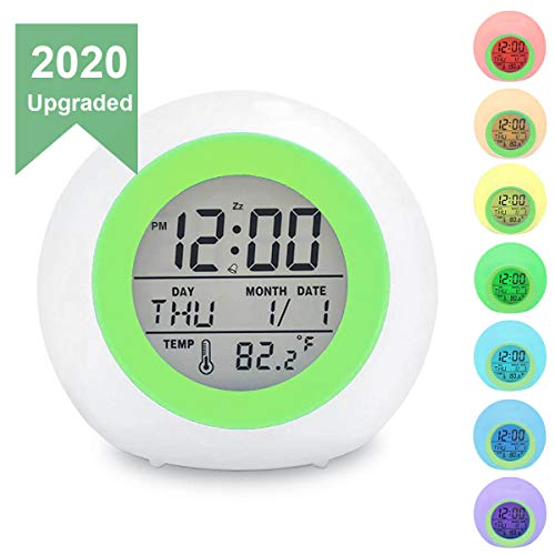 TooTa Kids Digital Alarm Clock, 7 Color Night Light, Snooze, Temperature Detect