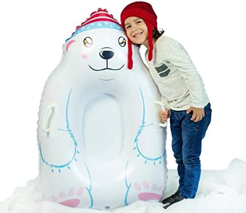 SNOWCANDY Snow Tube Polar Bear 37" Inflatable Snow Sled Toboggan, Snow Toys for Kids, Heavy Duty with Handles & Bottom, Winter, Outdoor, Boys & Girls, Outdoor Sledding
