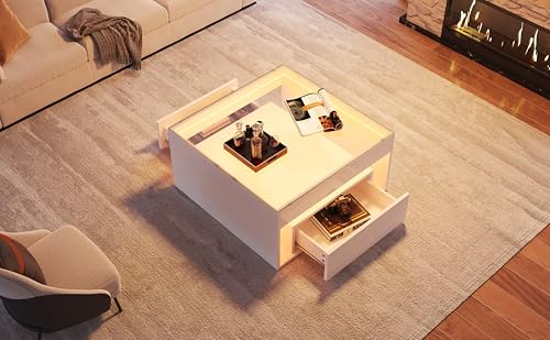 Mesa de centro de vidrio templado y MDF blanco Anself 5