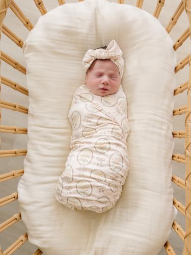 Image of Mebie Baby Vintage Bouquet Stretch Swaddle, Modern and Neutral Swaddle Blanket for Baby Girl or Boy, Soft Baby Blankets, Newborn Swaddle Blanket, 0-3 Month, Baby Essentials & Gifts (47 inch x 47 inch)