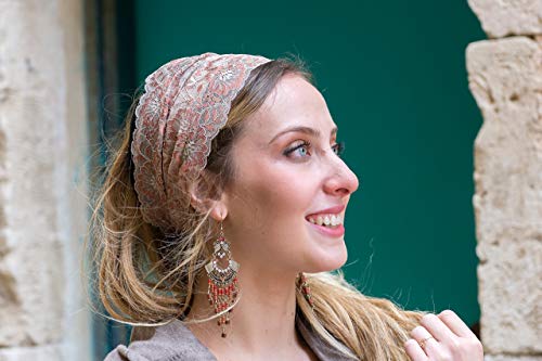 Stunning Cream & Umber Embellished Lace Headband Bandana, Tichel, Head Covering,scarf, Half Coveing, Pre-tied,loss Hair2