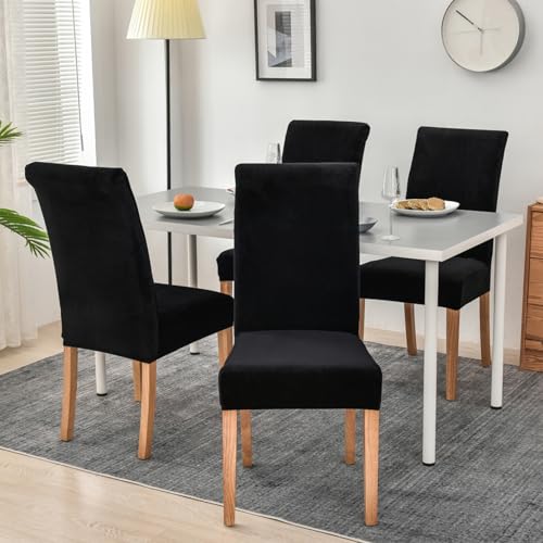 Smiryvelvetstretchchaircoversfordiningroomsetof4softfitremovablewashablekitchenparsonschairslipcoverprotectorblack  Urban Country Home Decor Smiry velvet stretch chair covers for dining room set of 4 soft fit removable washable kitchen parsons chair slipcover protector black  urban country home decor