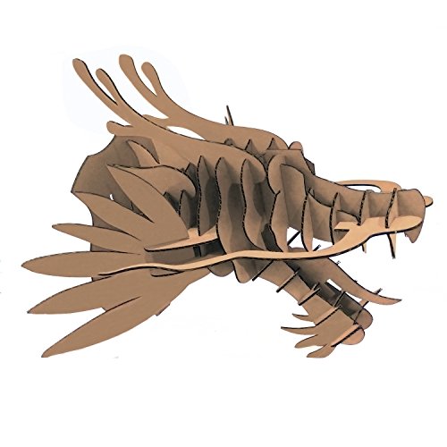 Paper Maker DIY Cardboard Dragon Head Wall Decoration Animal Head Wall Hanging (Small-Sized, Brown)